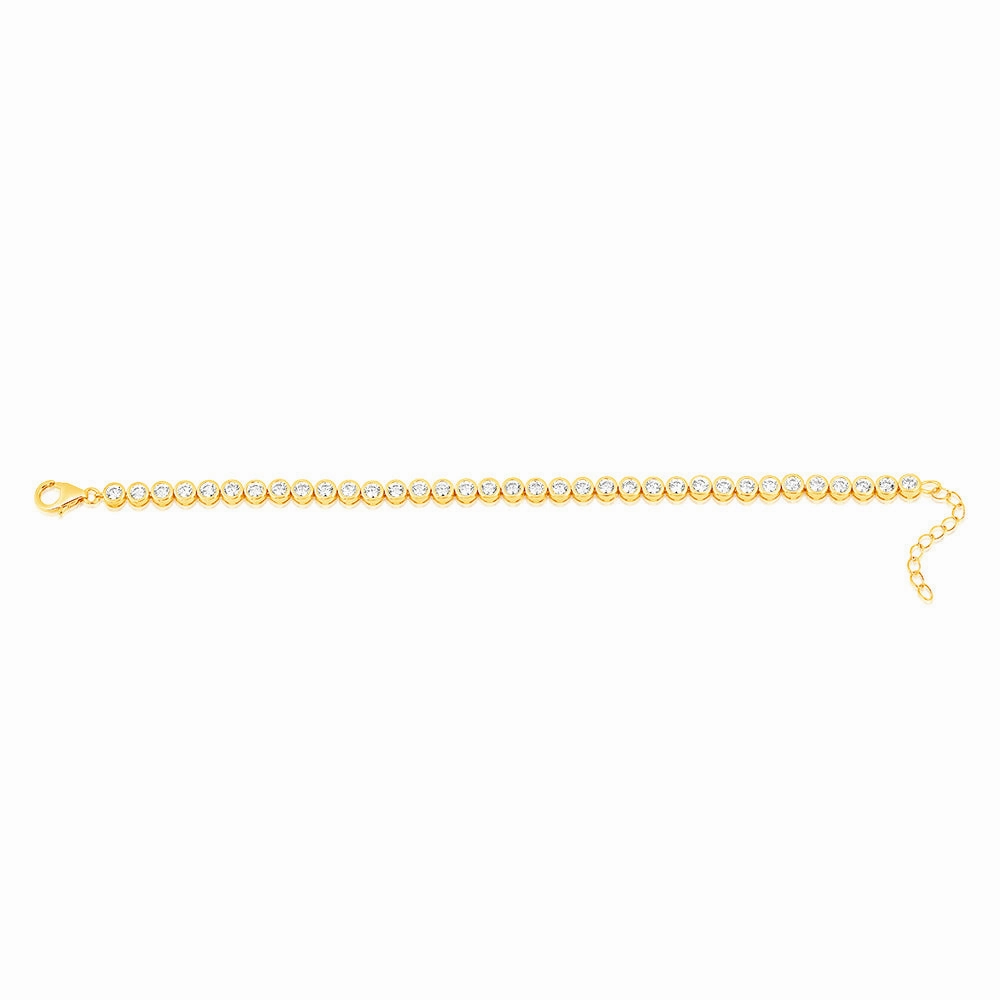 Sterling Silver Gold Plated 3mm Bezel White Cubic Zirconia 16 3cm Bracelet