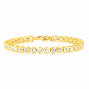 Sterling Silver Gold Plated 3mm Bezel White Cubic Zirconia 16 3cm Bracelet