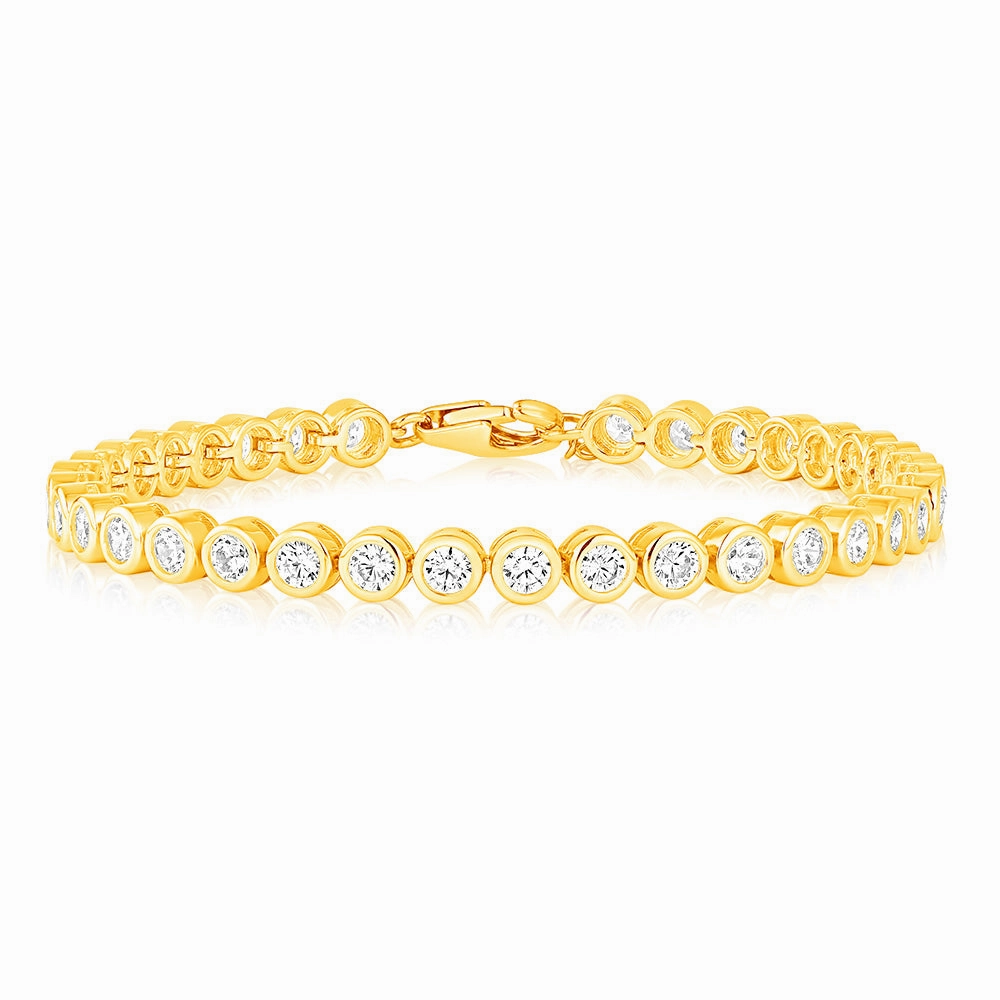Sterling Silver Gold Plated 3mm Bezel White Cubic Zirconia 16 3cm Bracelet