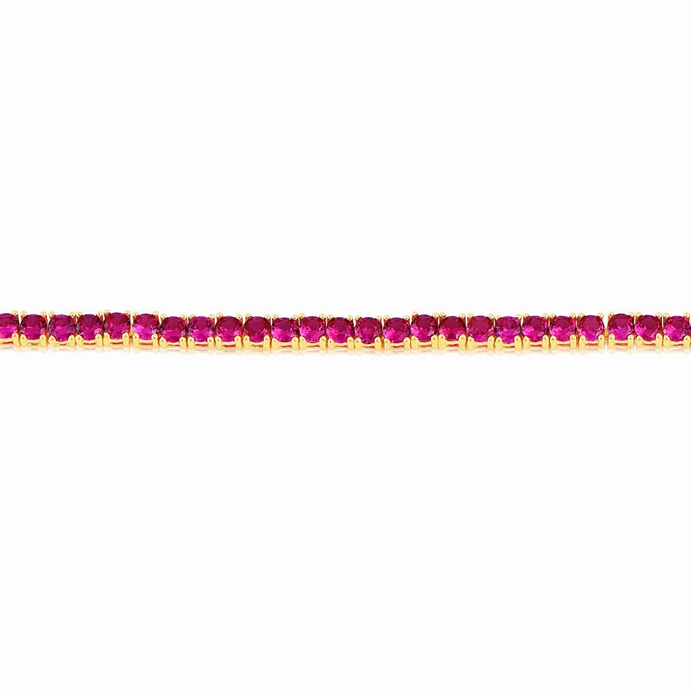 Sterling Silver Gold Plated 3mm Ruby Colored Cubic Zirconia 19cm Bracelet