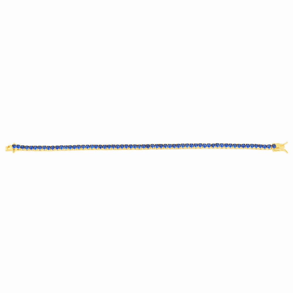 Sterling Silver Gold Plated 3mm Sapphire Blue Cubic Zirconia 19cm Bracelet
