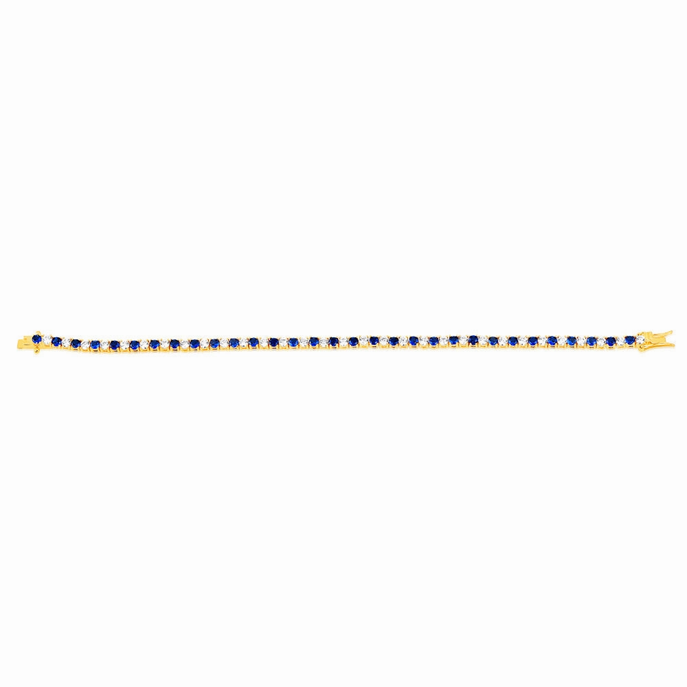 Sterling Silver Gold Plated 3mm White And Sapphire Blue Cubic Zirconia 19cm Bracelet