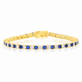 Sterling Silver Gold Plated 3mm White And Sapphire Blue Cubic Zirconia 19cm Bracelet