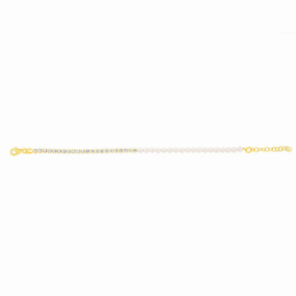 Sterling Silver Gold Plated Cubic Zirconia And Synthetic Pearls 16 3cm Bracelets