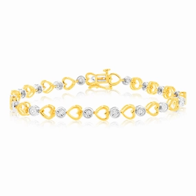 Sterling Silver Gold Plated Diamond Bracelet with Heart Design