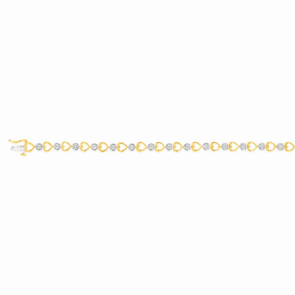 Sterling Silver Gold Plated Diamond Bracelet with Heart Design