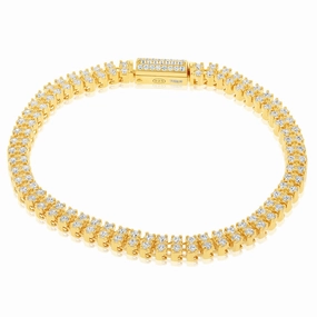Sterling Silver Gold Plated Double Row Cubic Zirconia Tennis 19cm Bracelet