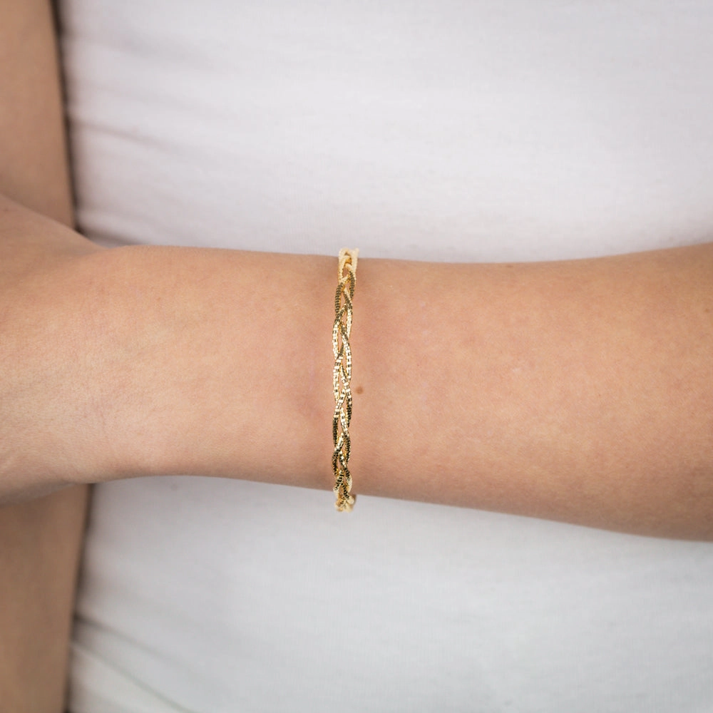 Sterling Silver Gold Plated Fancy Braided 19cm Bracelet