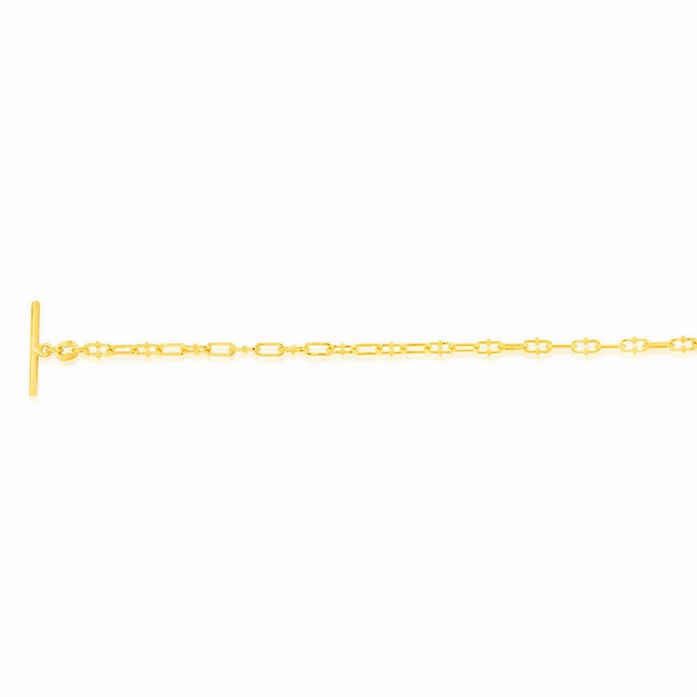 Sterling Silver Gold Plated Fancy Links T Bar Clasp 19cm Bracelet