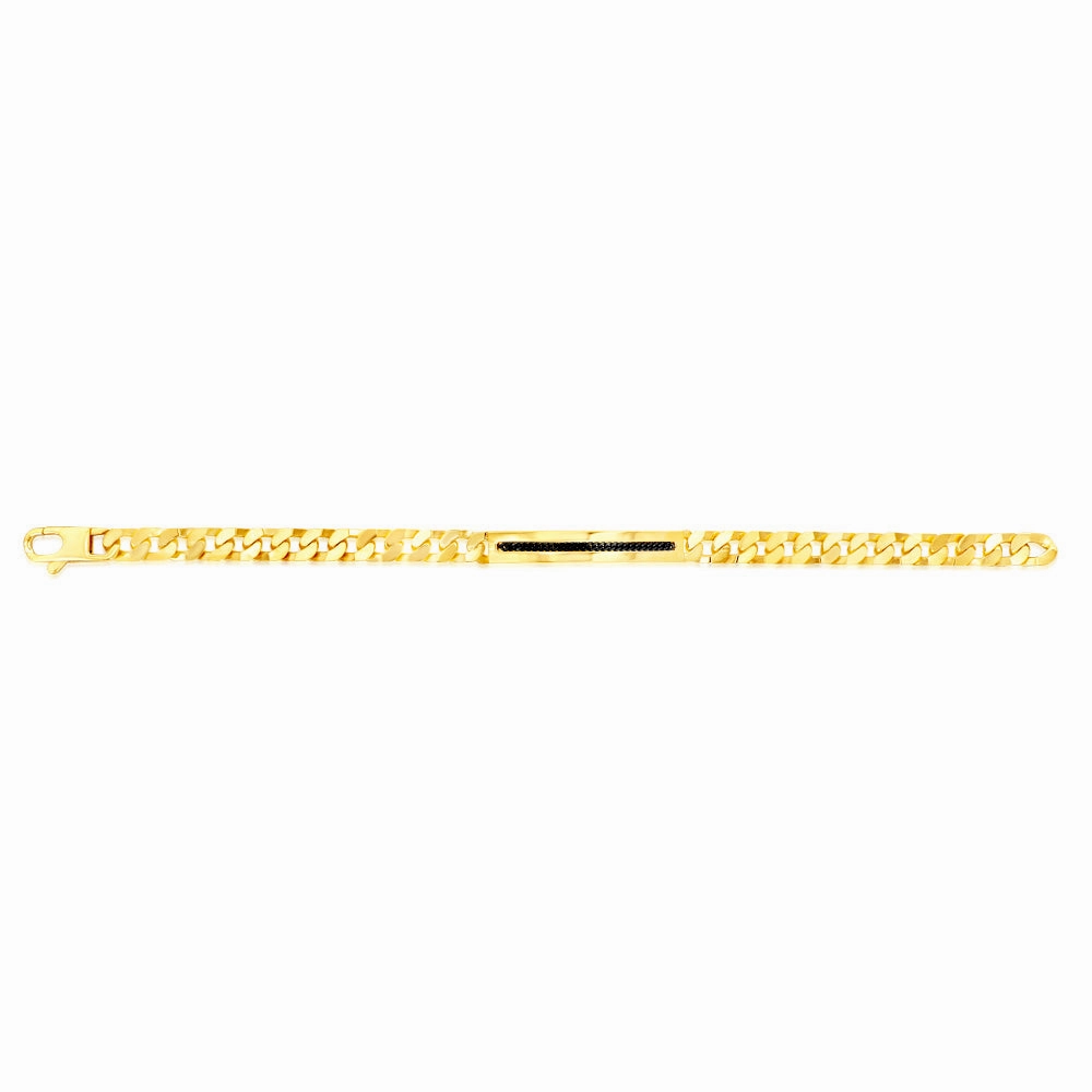 Sterling Silver Gold Plated Flat Curb Black Patterned ID Plate 20cm Bracelet