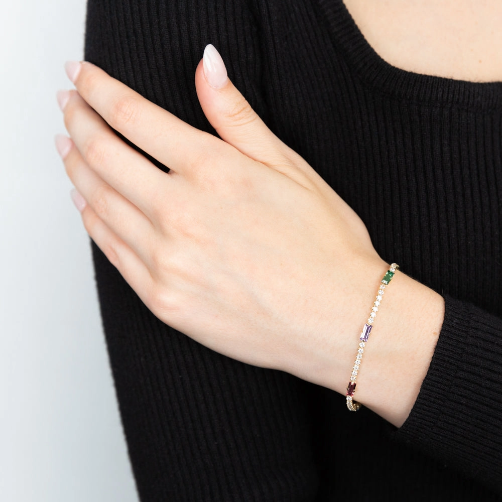 Sterling Silver Gold Plated Multicolour Beads 16 3cm Bracelet