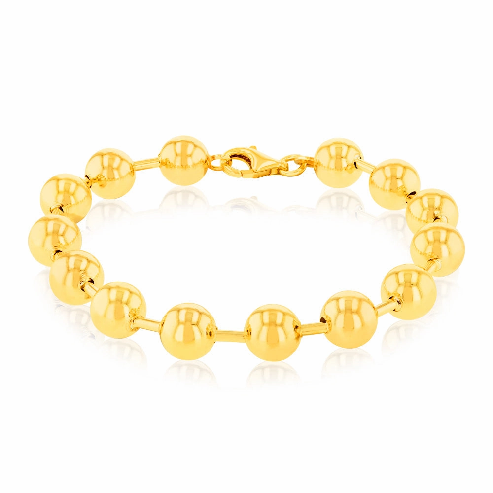 Sterling Silver Gold Plated Polished Ball 19cm Bracelet