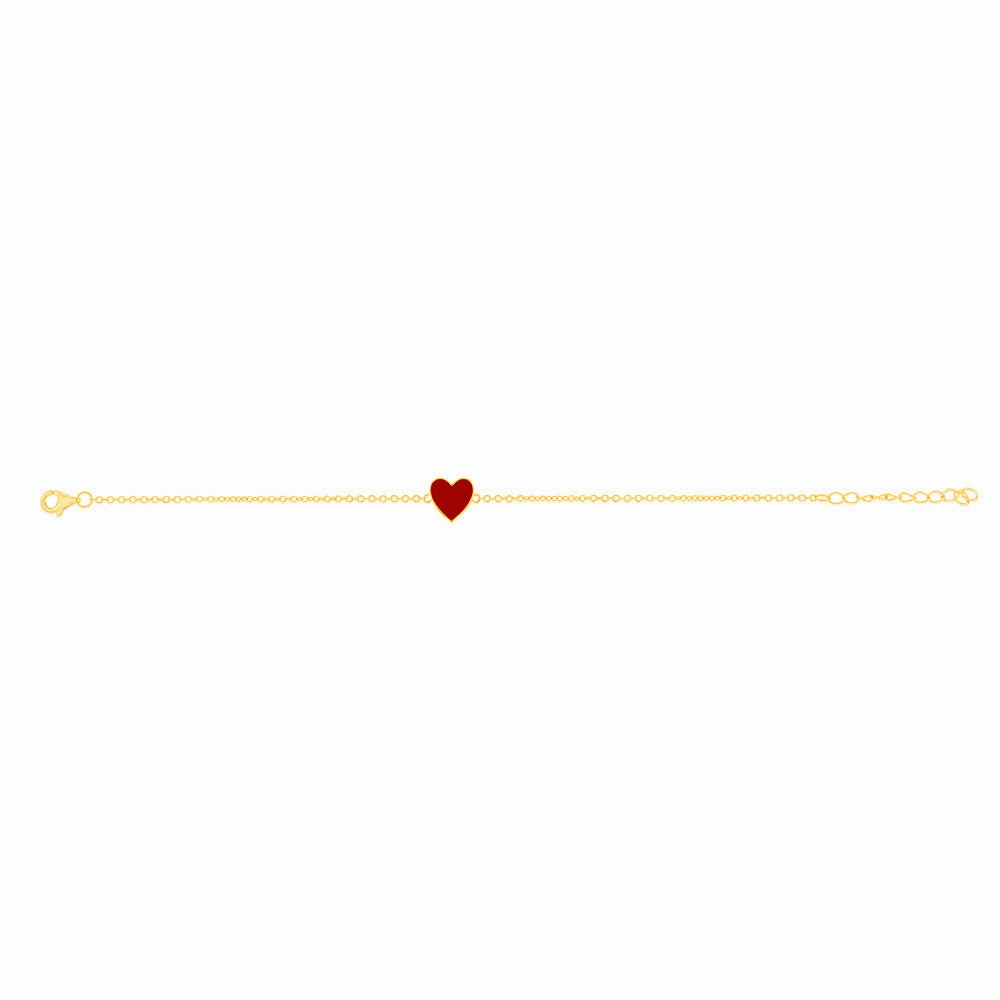 Sterling Silver Gold Plated Red Enamel Heart Charm 16 3cm Bracelet