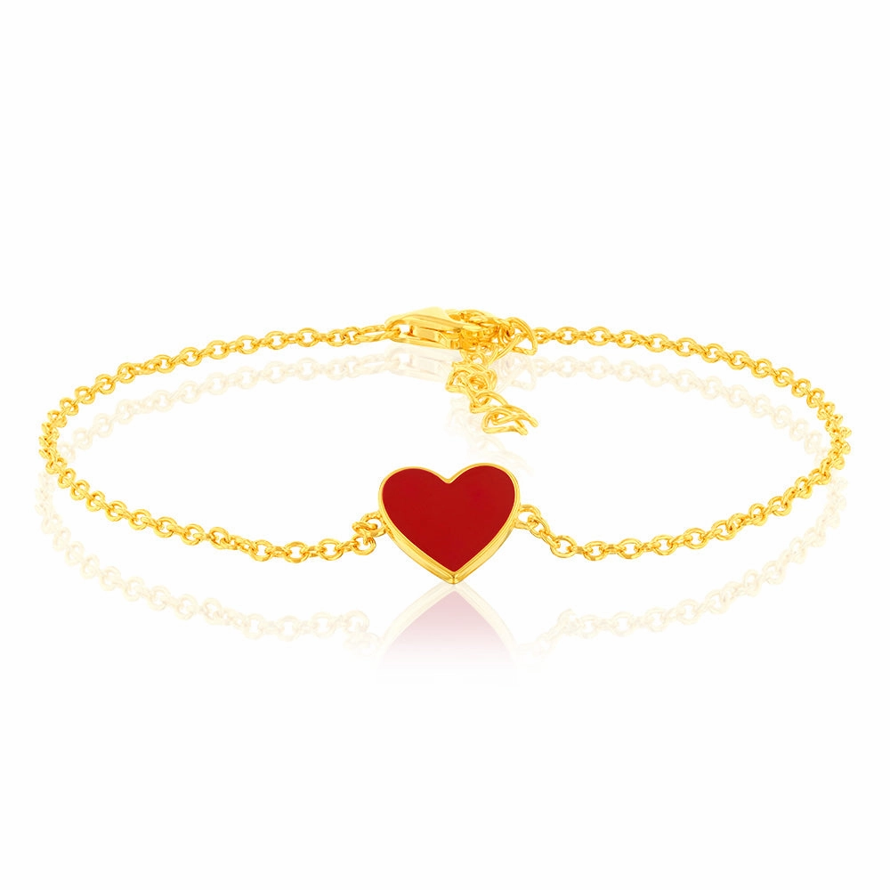 Sterling Silver Gold Plated Red Enamel Heart Charm 16 3cm Bracelet