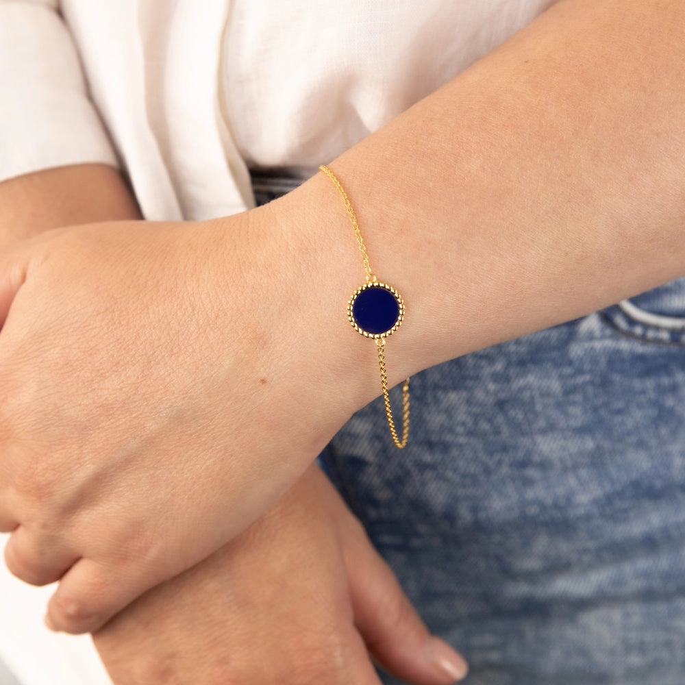 Sterling Silver Gold Plated Synthetic Lapis Charm 16 3cm Bracelet