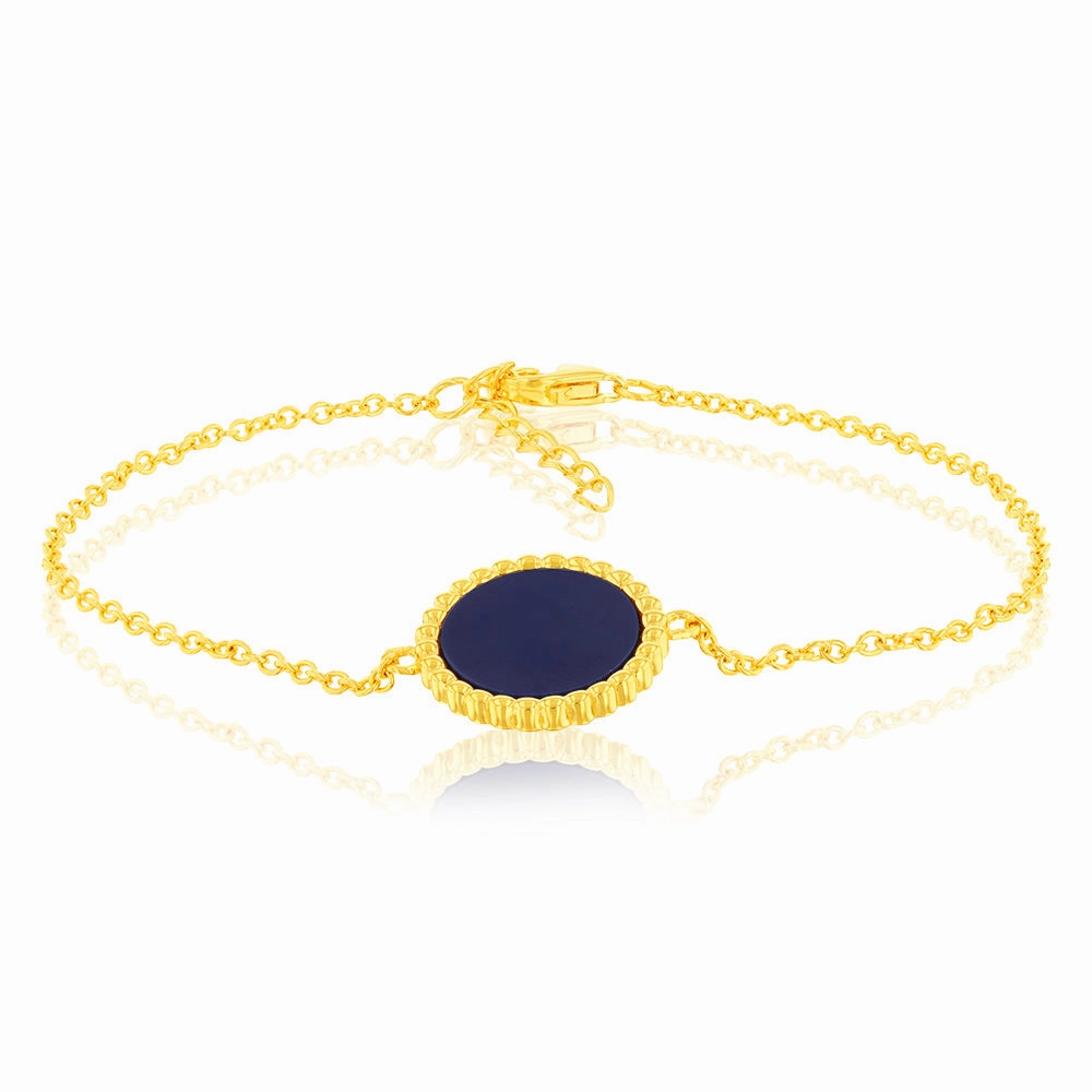 Sterling Silver Gold Plated Synthetic Lapis Charm 16 3cm Bracelet