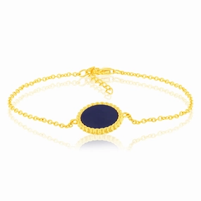 Sterling Silver Gold Plated Synthetic Lapis Charm 16 3cm Bracelet