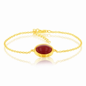Sterling Silver Gold Plated Synthetic Red Coral Charm 16 3cm Bracelet