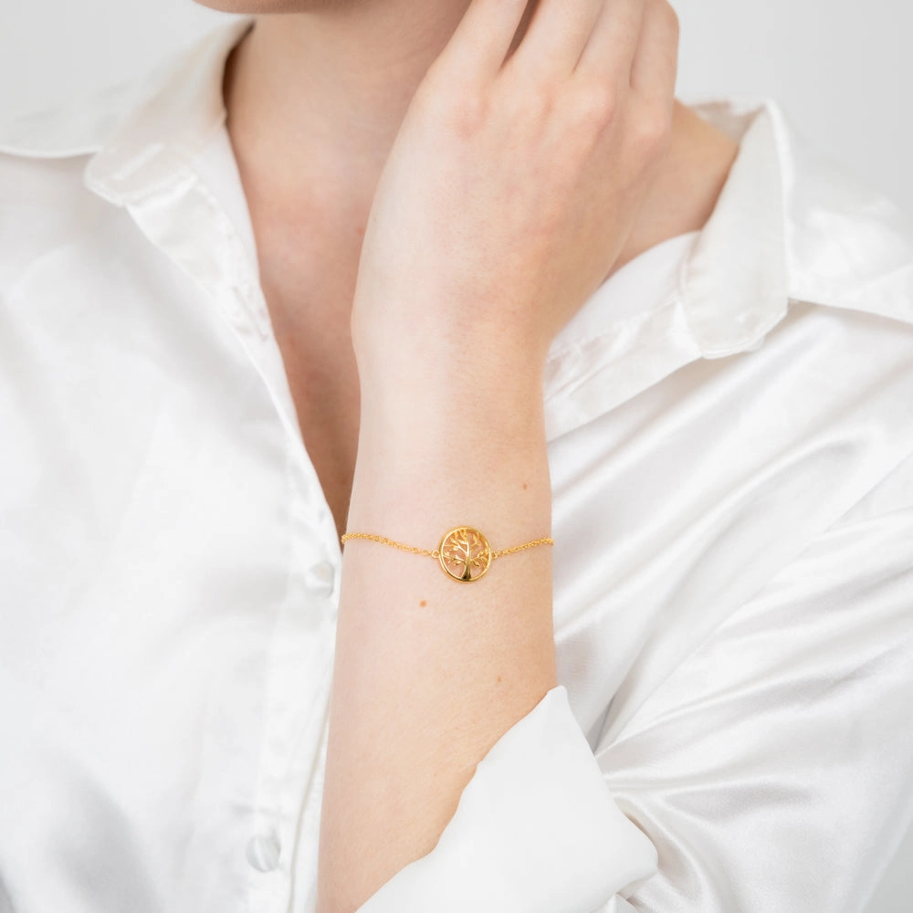 Sterling Silver Gold Plated Tree Of Life 16 3cm Bracelet