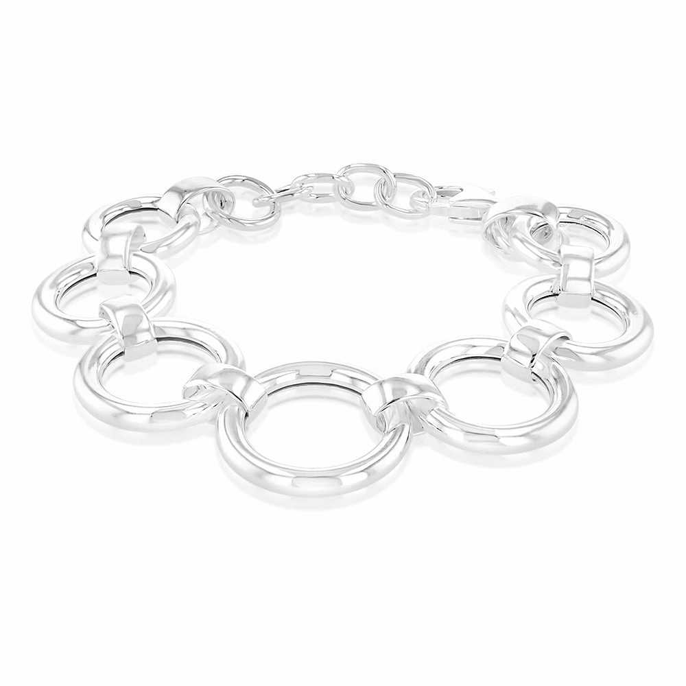 Sterling Silver Graduating Circles Link 19cm Bracelet