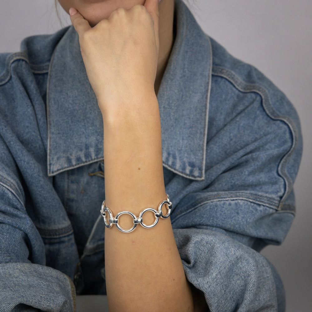 Sterling Silver Graduating Circles Link 19cm Bracelet