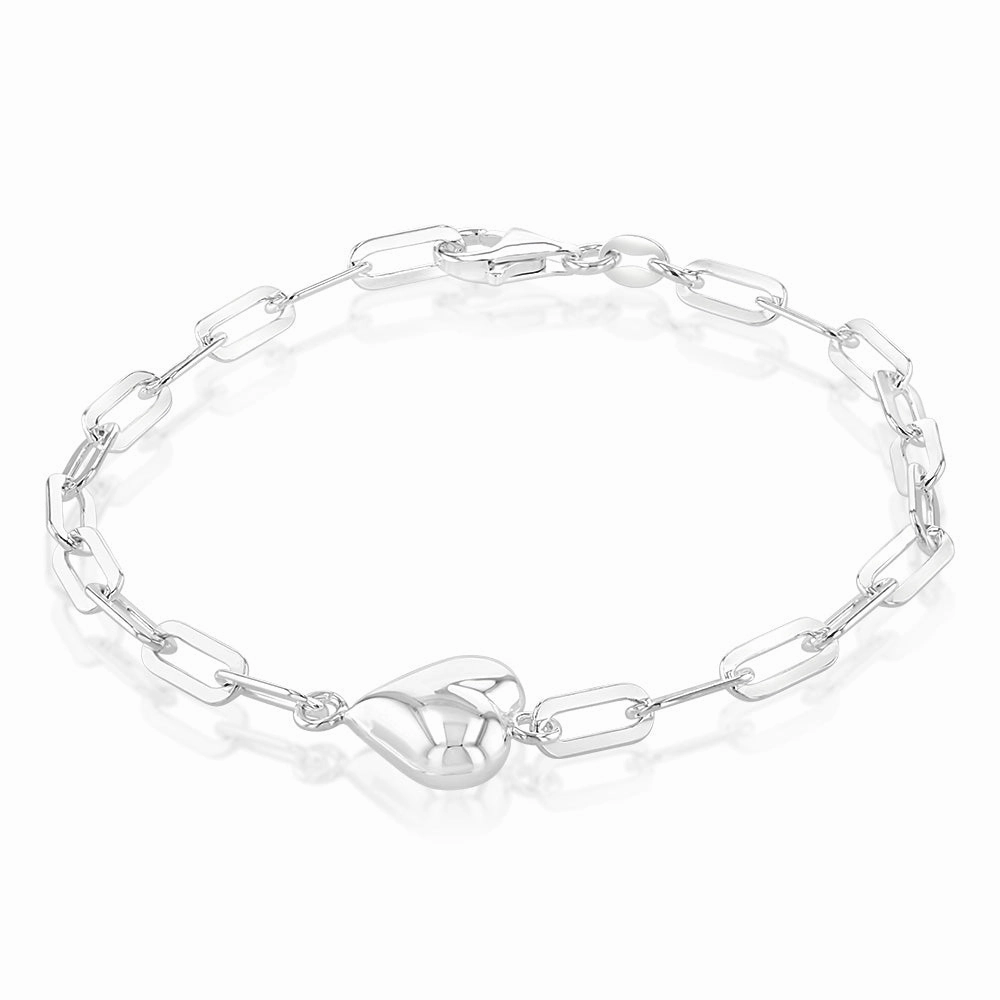 Sterling Silver Heart Paperclip 19cm Bracelet