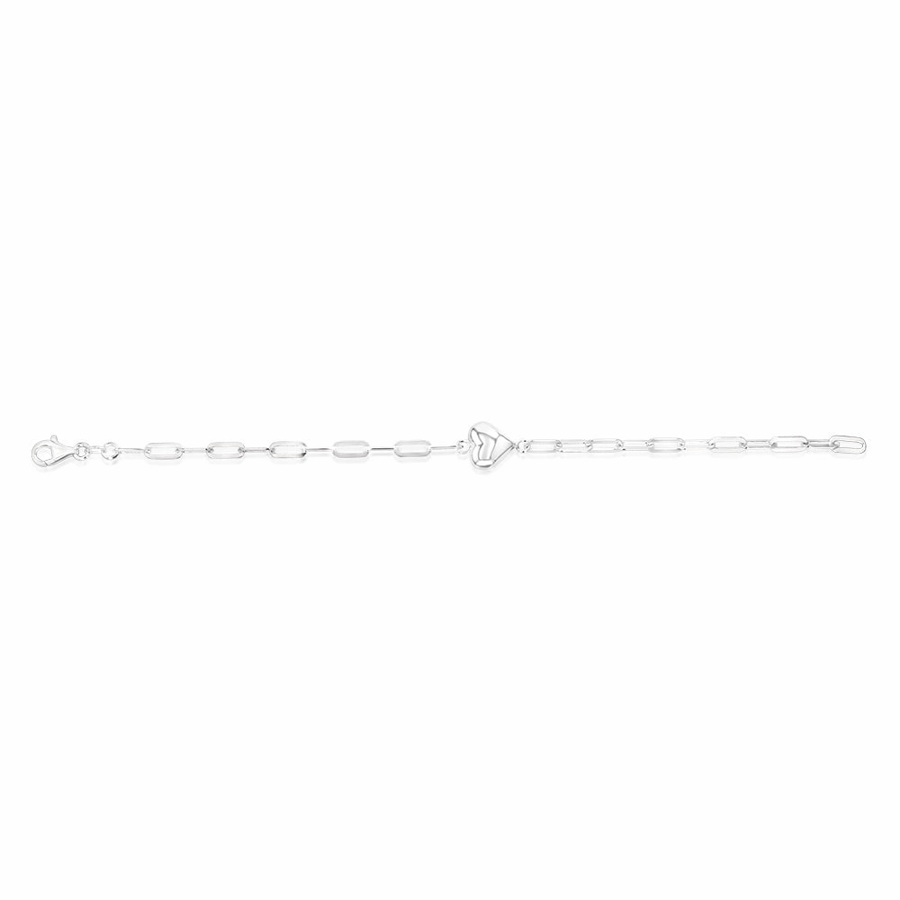 Sterling Silver Heart Paperclip 19cm Bracelet