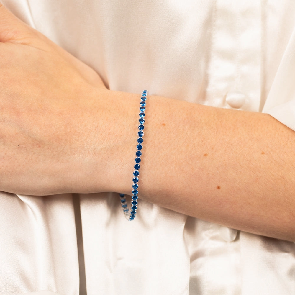 Sterling Silver Ink Blue Zirconia 19cm Tennis Bracelet