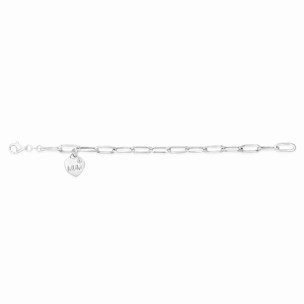 Sterling Silver Mum Heart Charm Paperclip 19cm Bracelet