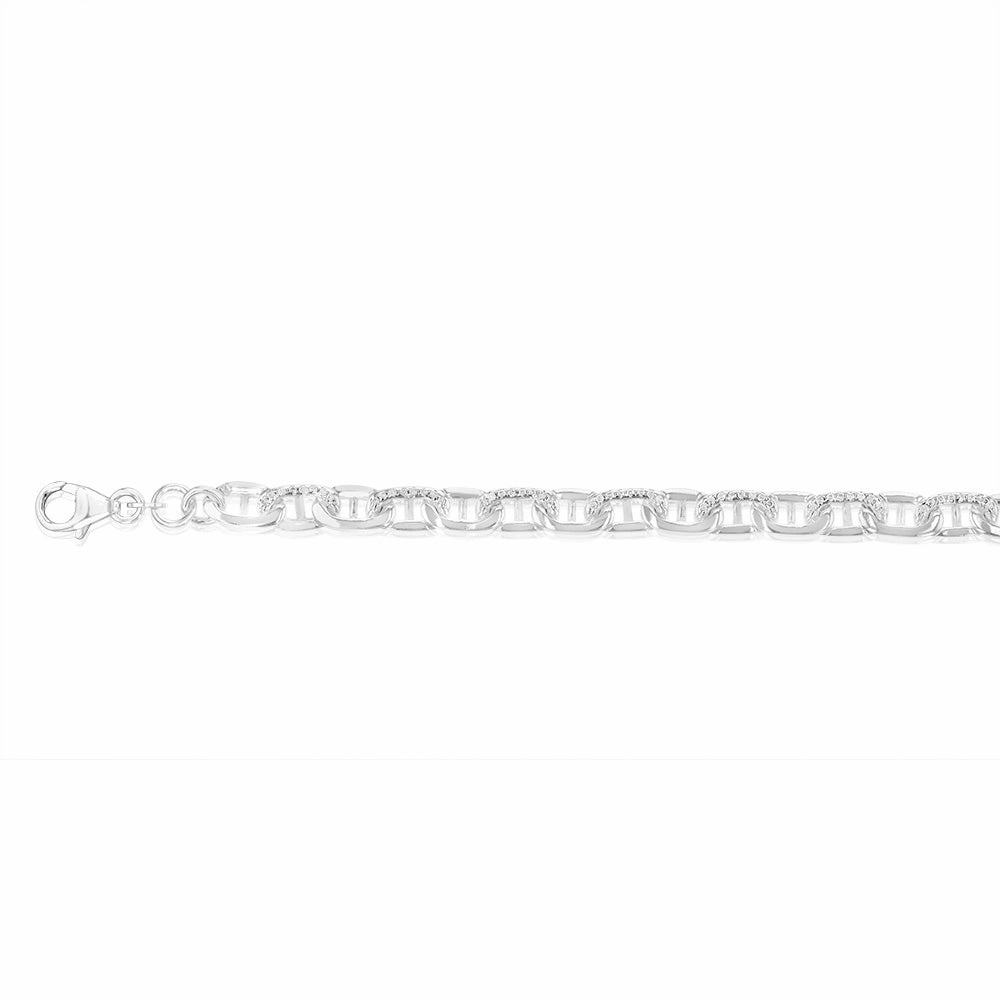 Sterling Silver Patterned Anchor 19cm Bracelet