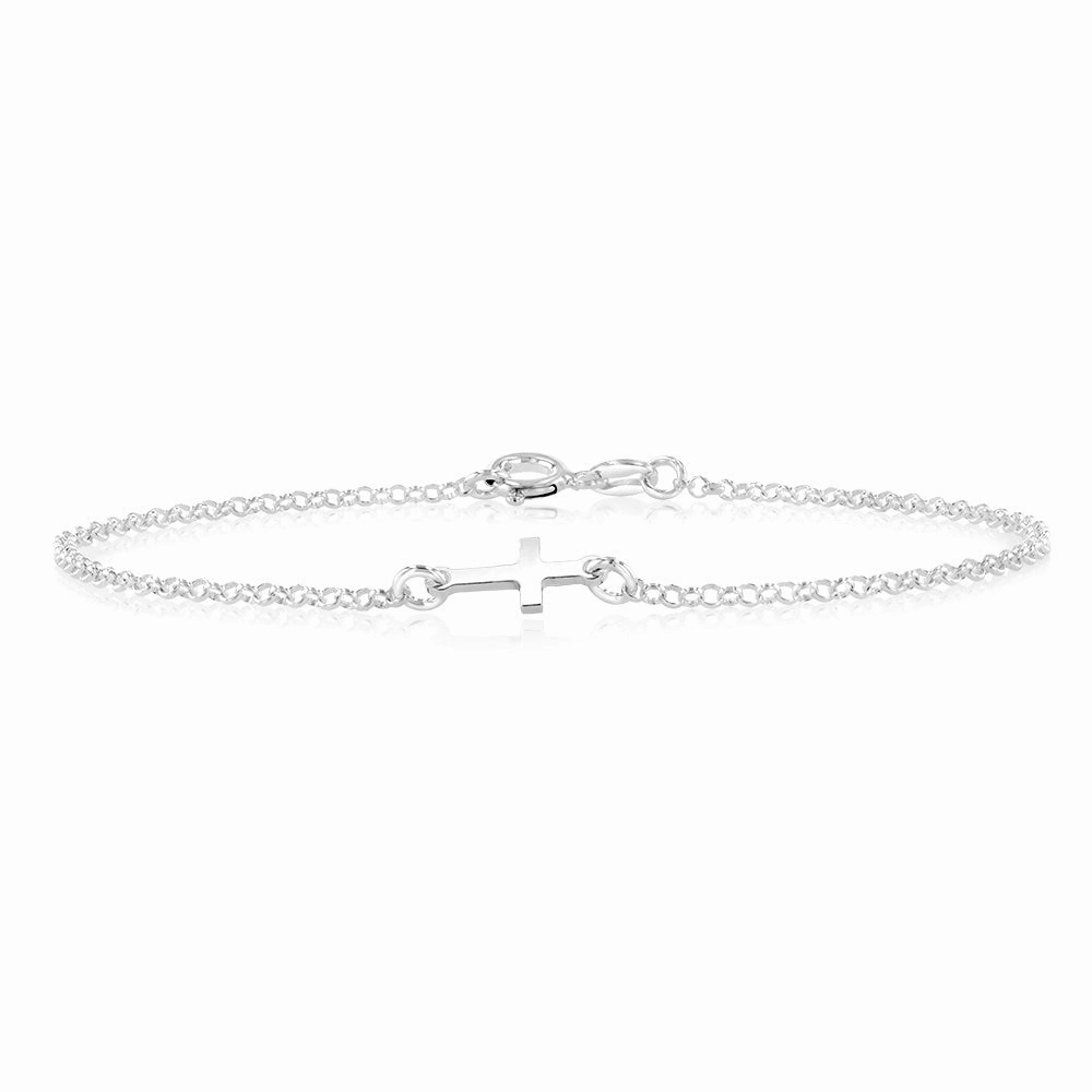 Sterling Silver Plain Cross 19cm Bracelet