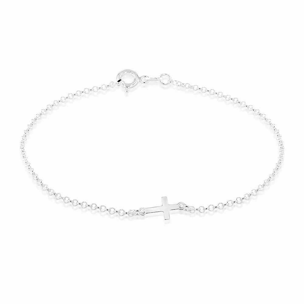 Sterling Silver Plain Cross 19cm Bracelet