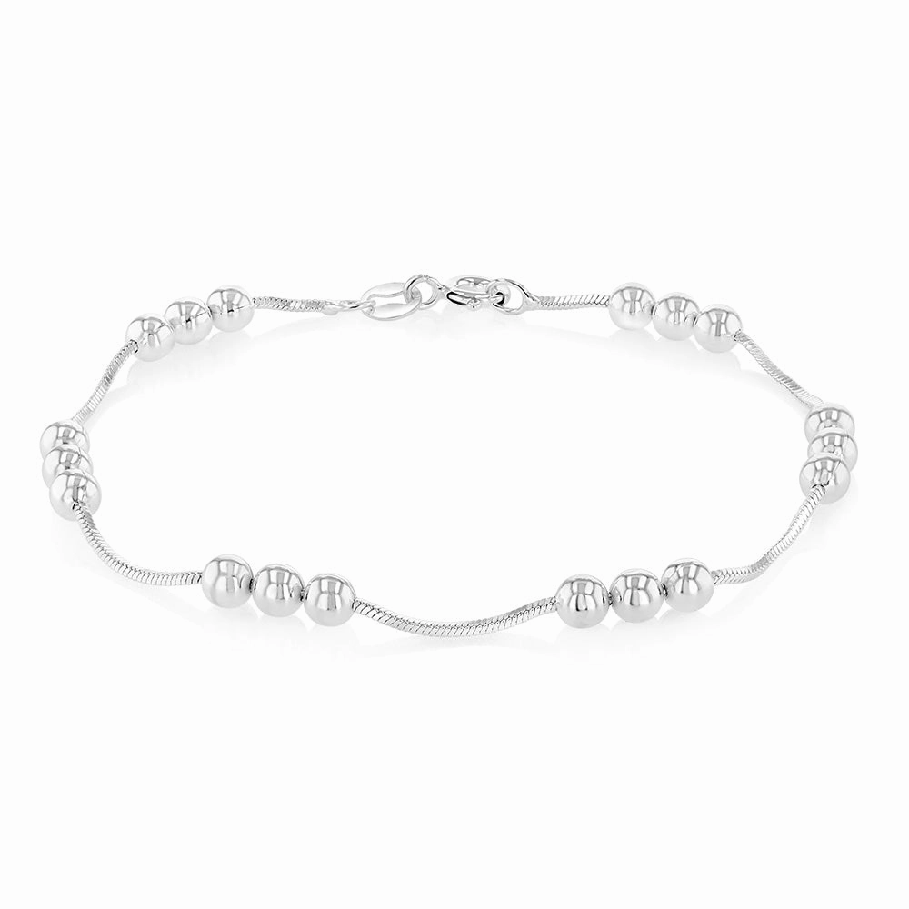 Sterling Silver Polished Silver Beads 19cm Bracelet
