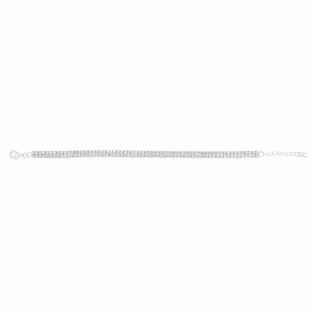 Sterling Silver Rhodium Plated 2mm Cubic Zirconia Two Row 16 3cm Tennis Bracelet