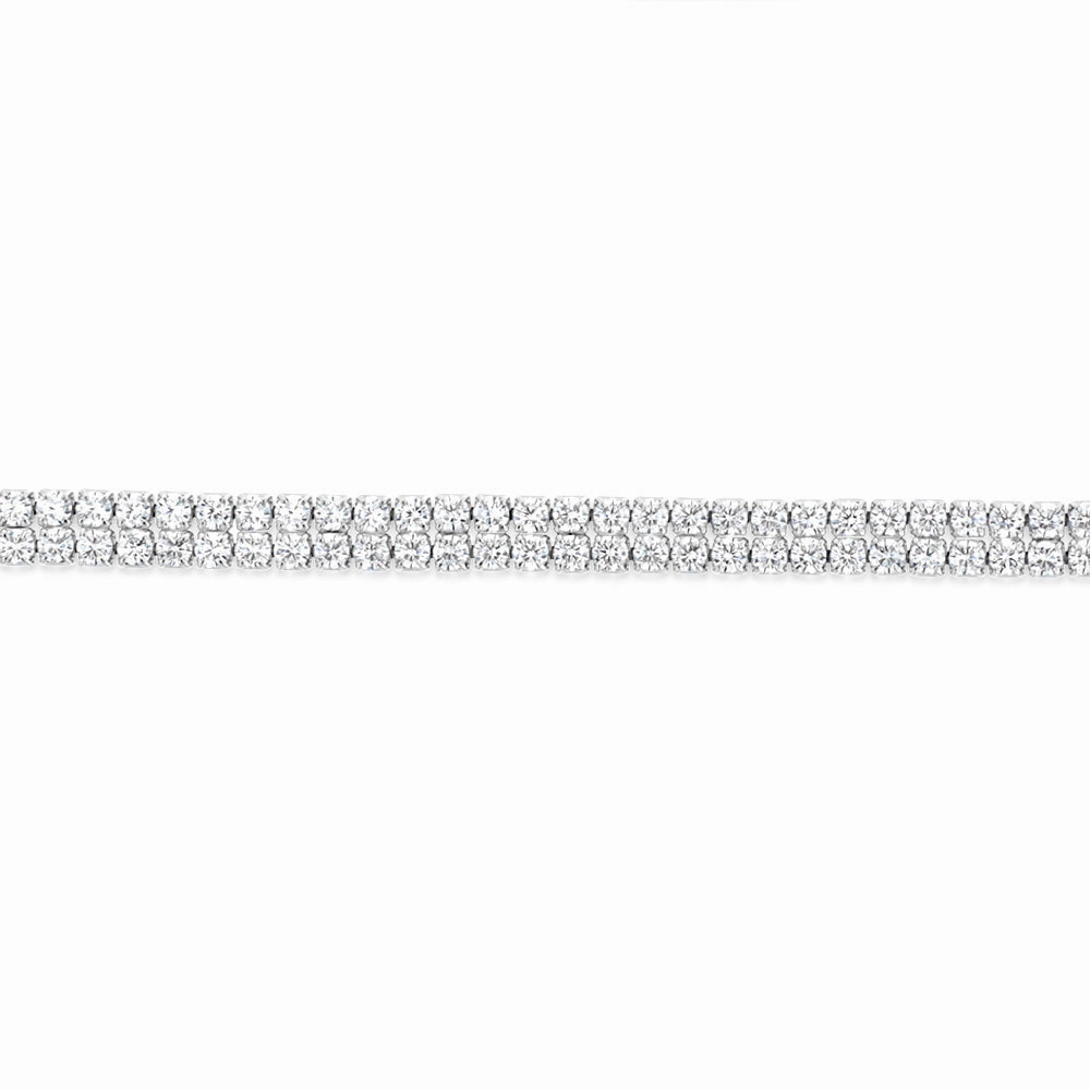 Sterling Silver Rhodium Plated 2mm Cubic Zirconia Two Row 16 3cm Tennis Bracelet