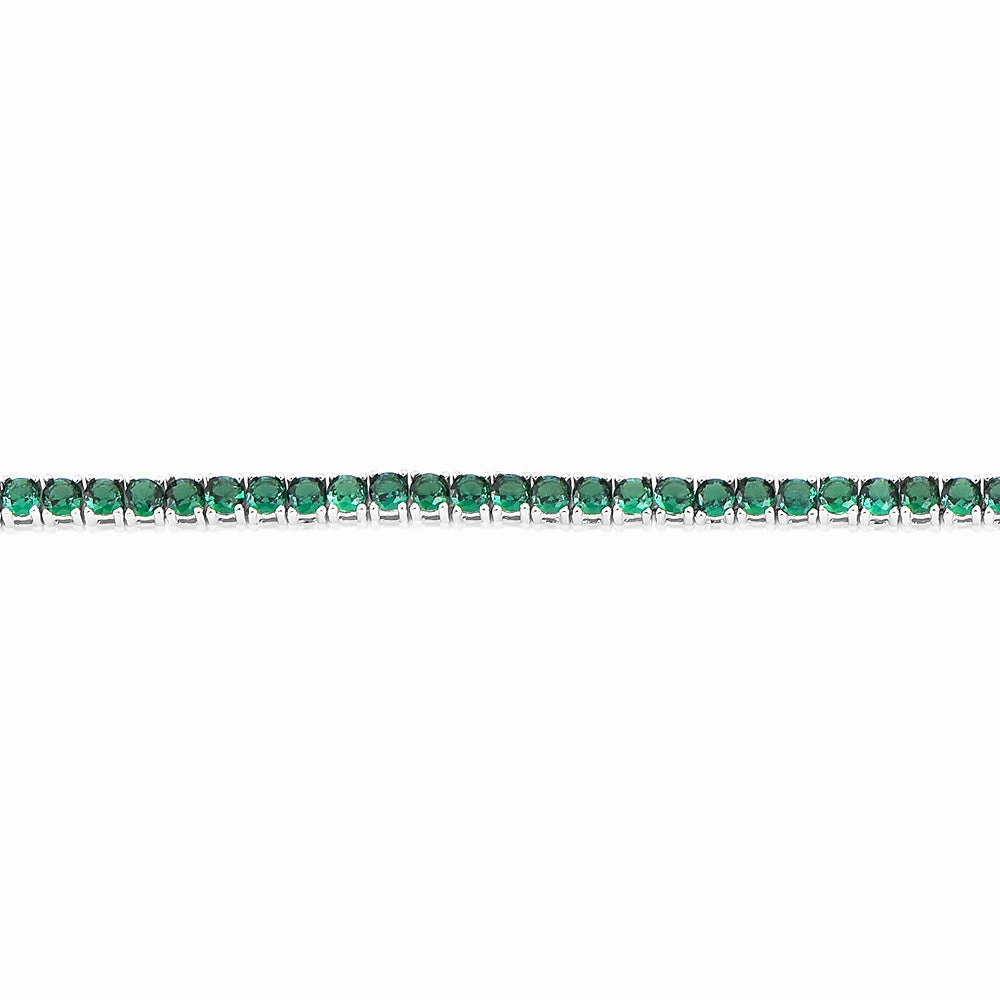 Sterling Silver Rhodium Plated 3mm Emerald Green Coloured Cubic Zirconia 19cm Bracelet