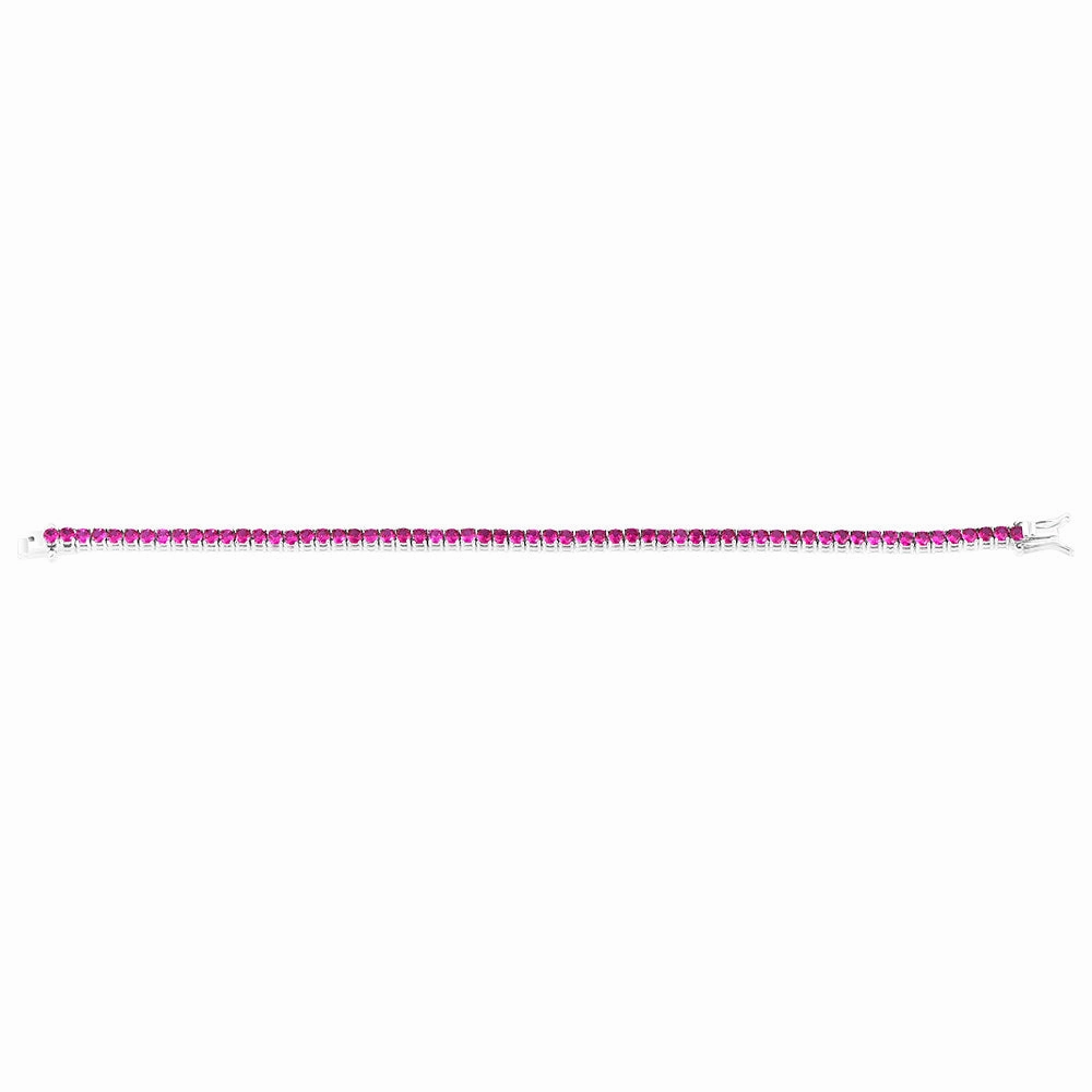 Sterling Silver Rhodium Plated 3mm Ruby Colored Zirconia 19cm Bracelet