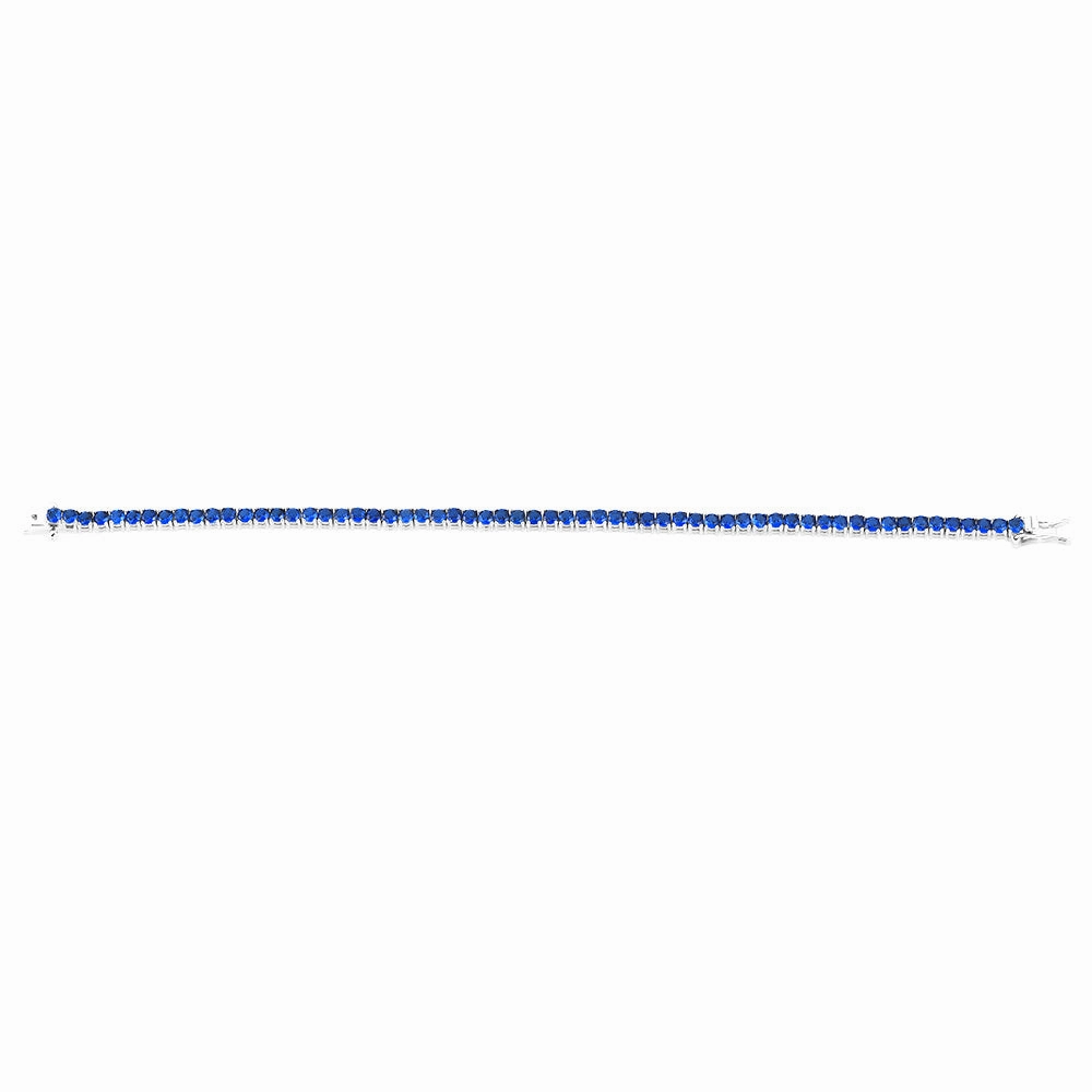 Sterling Silver Rhodium Plated 3mm Sapphire Blue Cubic Zirconia 19cm Bracelet