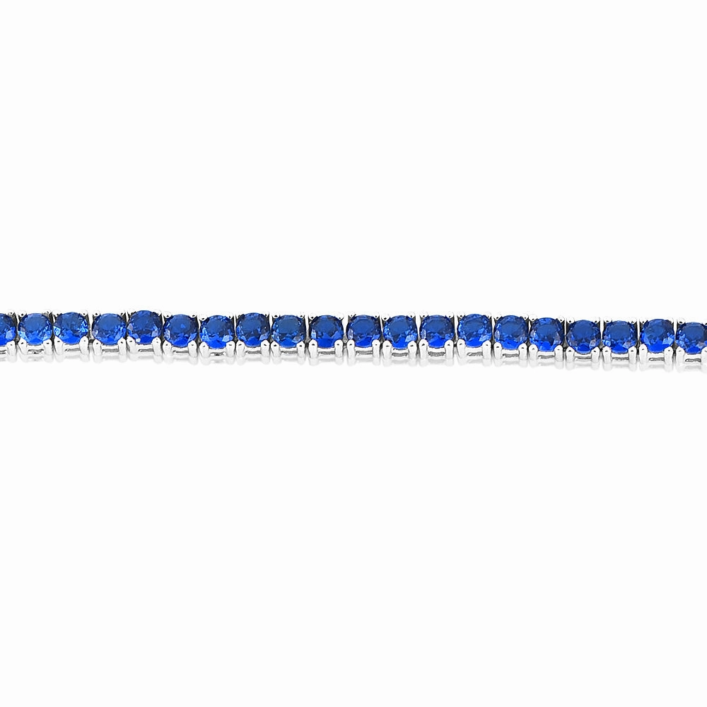 Sterling Silver Rhodium Plated 3mm Sapphire Blue Cubic Zirconia 19cm Bracelet