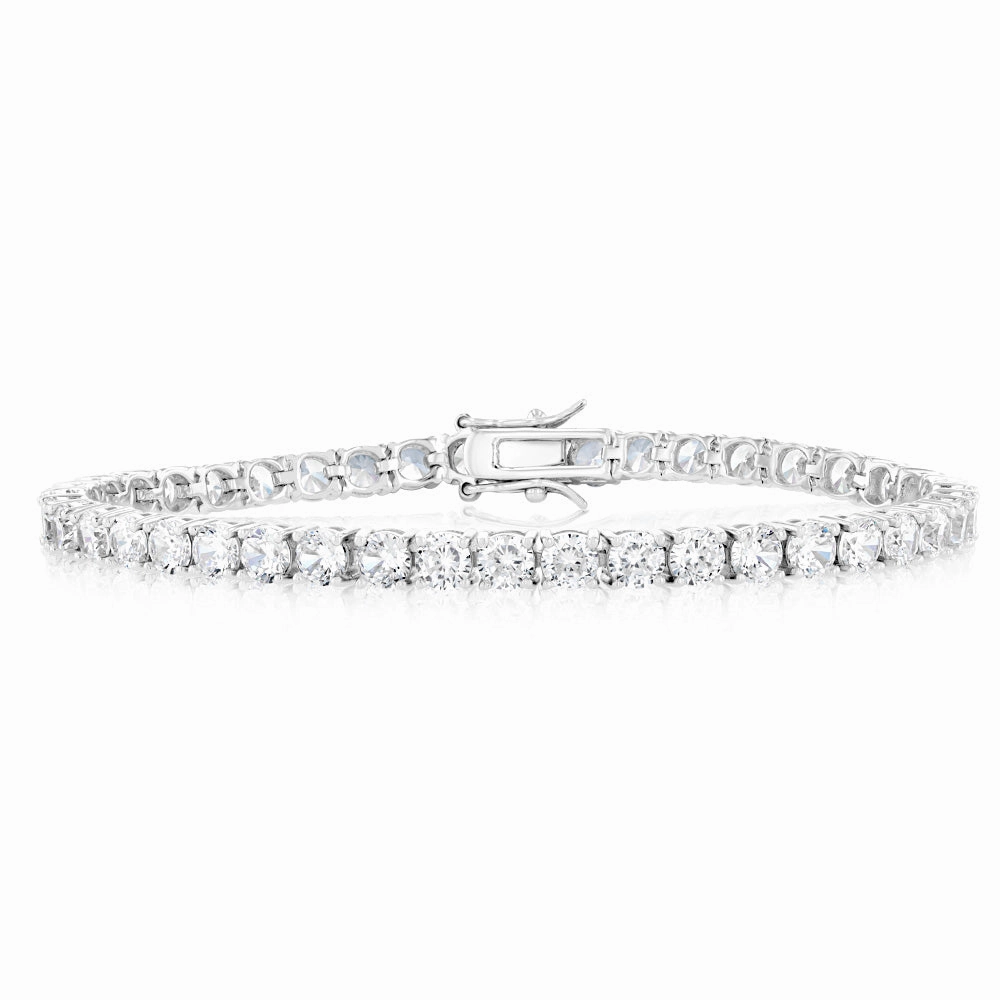 Sterling Silver Rhodium Plated 4mm Cubic Zirconia 18.4cm Tennis Bracelet