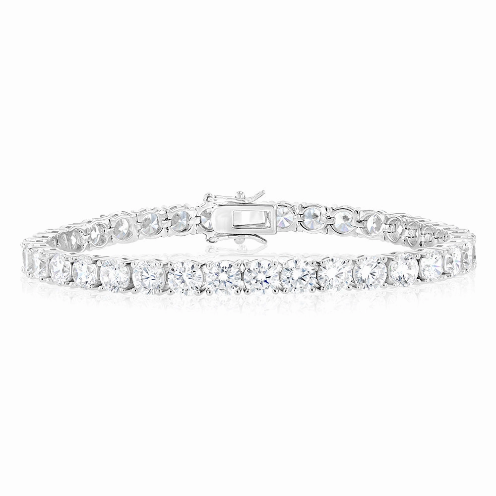 Sterling Silver Rhodium Plated 5mm Cubic Zirconia 18.4cm Bracelet
