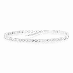 Sterling Silver Rhodium Plated White Princess Cut Zirconia 16.5 3cm Tennis Bracelet