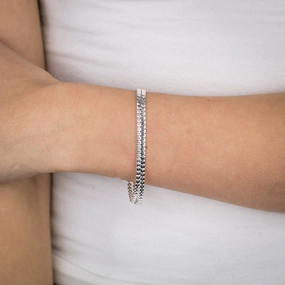 Sterling Silver Stamped Fancy Double Strand 19cm Bracelet