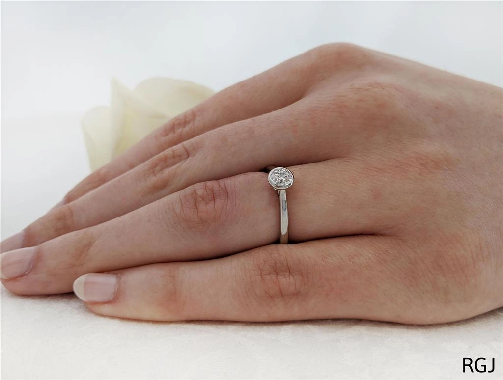 The Alena Platinum 0.50ct Round Brilliant Cut Diamond Solitaire Engagement Ring With 0.02ct Diamond Detailing