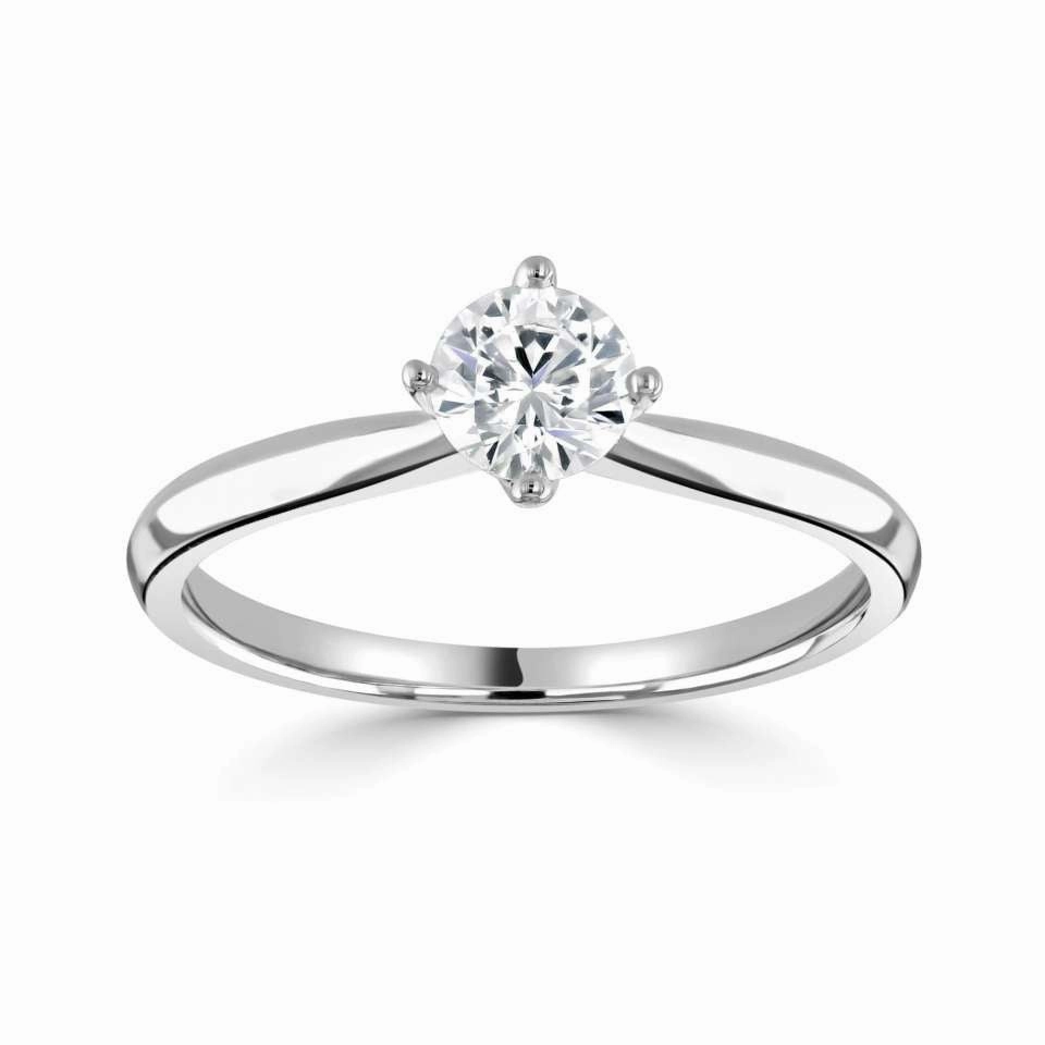 The Bellflower Platinum Round Brilliant Cut Diamond Solitaire Engagement Ring