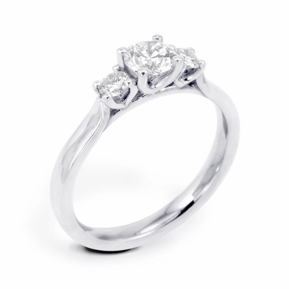 The Bryony Platinum Round Brilliant Cut Diamond Three Stone Engagement Ring