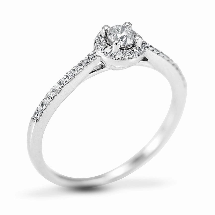 The Buttercup Platinum Round Brilliant Cut Diamond Halo Engagement Ring With Diamond Set Shoulders