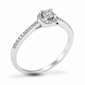 The Buttercup Platinum Round Brilliant Cut Diamond Halo Engagement Ring With Diamond Set Shoulders