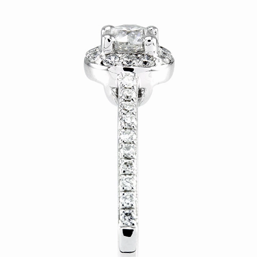 The Buttercup Platinum Round Brilliant Cut Diamond Halo Engagement Ring With Diamond Set Shoulders