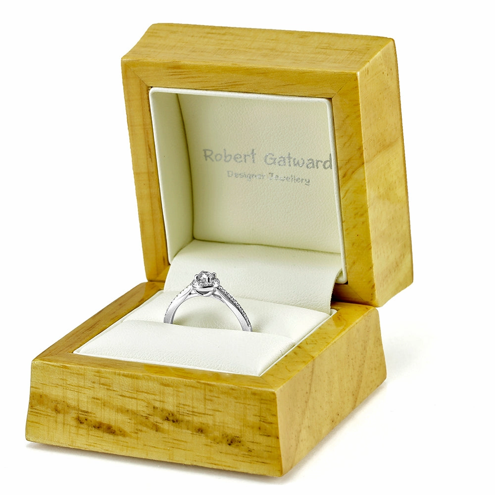 The Buttercup Platinum Round Brilliant Cut Diamond Halo Engagement Ring With Diamond Set Shoulders